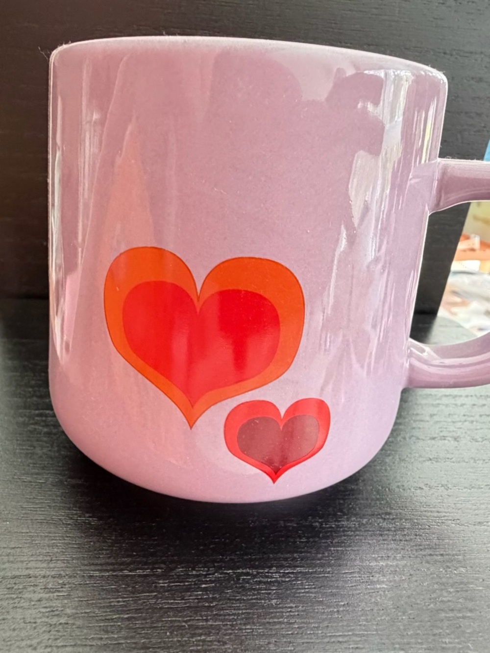 Starbucks Lilac Ceramic Mug with Red and Orange Heart Accents
